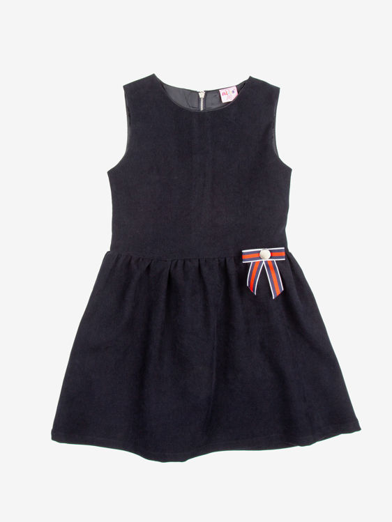 Picture of C2224 GIRLS WINTER PLAIN DRESS WITH A BOW ON THE WAIST